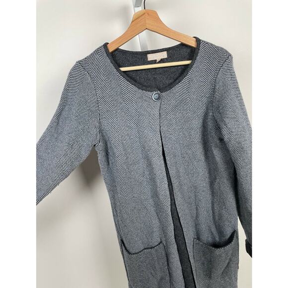 BENEDETTA B Size Medium Italy  Cardigan Sweater Herringbone Wool Cashmere Gray - Picture 6 of 9